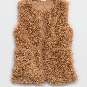Aerie Cozy Tan Faux Fur Vest NWT